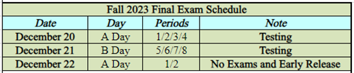 Fall 2023 Finals Schedule